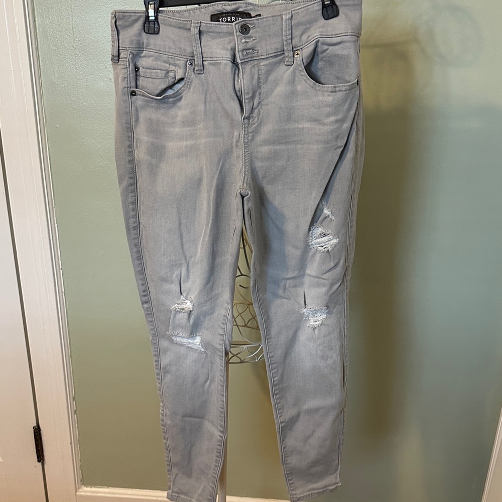 Torrid Light Gray Distressed Skinny Jeans